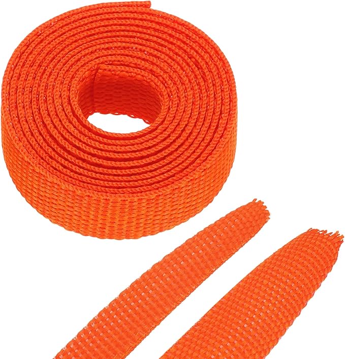 MECCANIXITY Braided Cable Sleeves Heat Shrinkable Fabric Sleeving, 5/16" 3ft Orange 2:1 Ratio Heat Shrinkable Cord Protector for Harness Cable, Network Cable Protection, Cable Management