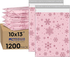 Metronic Christmas Poly Mailers 10x13" 1200pc Shipping Bags for Clothes,Self Adhesive Shipping Envelopes for Small Business,Waterproof Mailers Poly Bags for Shipping,Packaging Mailing Bags Pink Snow
