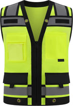 Class 2 High Visibility Reflective Safety Vests Women & Men With 15 Pockets And Zipper Front,Meets Ansi/Isea Standards