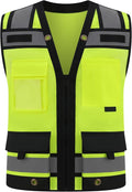 Class 2 High Visibility Reflective Safety Vests Women & Men With 15 Pockets And Zipper Front,Meets Ansi/Isea Standards