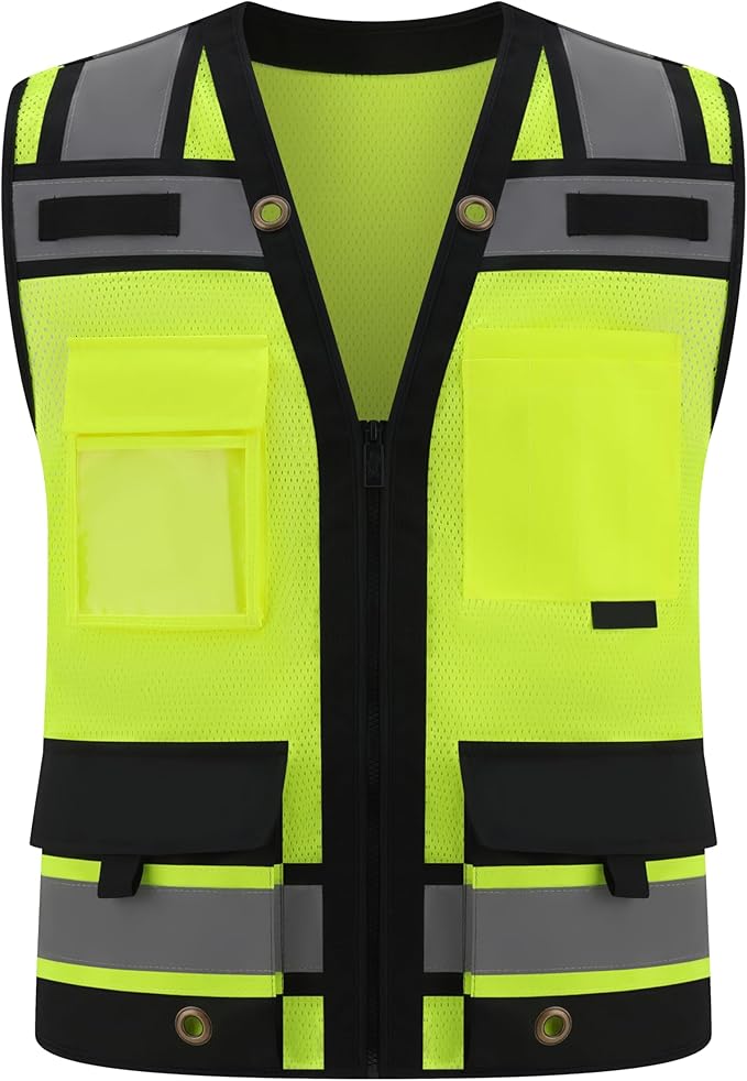 Class 2 High Visibility Reflective Safety Vests Women & Men With 15 Pockets And Zipper Front,Meets Ansi/Isea Standards