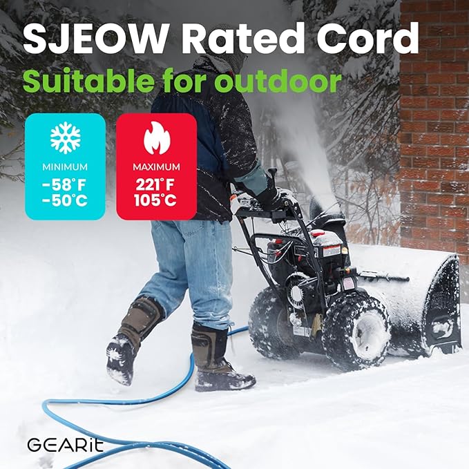 GEARit Outdoor 12 AWG Gauge 3 Prong Plug, Extension Cord, Ultra Heavy Duty SJEOW, 12/3, for Indoor/Outdoor, LED Lighted Plug, Resistant Rubber Jacket, Extreme Weather, 100 Feet, Blue