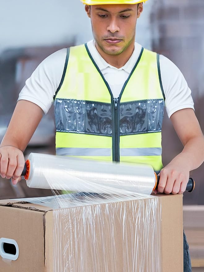 JARLINK 4 Pack Stretch Film, 15" x 1000ft Shrink Wrap for Pallet Wrap, Industrial Strength Stretch up to 650% Stretch with Handles, Self Adhering Packaging Heavy Duty Film for Moving, 68 Gauge, Clear