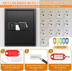 71 Keys Fireproof Key Lock Box, Anti-Theft Key Box Wall Mount with Adjustable Hook Plates, Key Tags and Side Opening, Key Safe Key Cabinet Key Organizer for Home Office Garage Rental Business