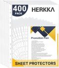 Sheet Protectors, HERKKA 400Pack Heavy Duty Page Protectors Holds 8.5 x 11 inch Sheets, 9.25 x 11.25 inch Top Loading, Clear, Reinforced 11-Hole Fit for 3 Ring Binder