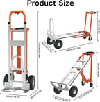 3 in1 Convertible Hand Truck, Folding Aluminum Hand Trucks 880lb Load Appliance Dolly, Heavy Duty Dolly Cart Converts Platform Cart, Portable Cart Luggage,Travel,Moving,Shopping,Office Use (Orange)