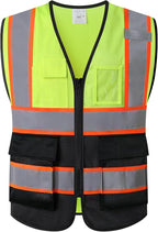 Reflective Mesh Safety Vest for Men Women with 5 Pockets and Zipper Front High Visibility Mesh Vest Hi Vis Construction Work Vest,Meets ANSI/ISEA Standards(EK175-Yellowblack-M)