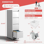4 Drawer File Cabinet with Wheels,Metal Mobile Filing Cabinets with Lock,White Rolling File Cabinet for Home Office,Heavy Duty Storage Cabinet for A4/Letter/Legal Size File,Assembly Required