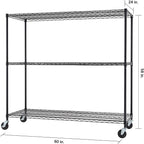 Trinity Basics 3-Tier Adjustable Wire Shelving with Wheels for Kitchen Organization, Garage Storage, Laundry Room, NSF Certified, 600 to 1350 Pound Capacity, 60” by 24” by 54”, Black