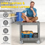 Heavy Duty Plastic Utility Cart with Wheels, Rolling Tool Cart on Wheels, Service Cart for Garage, Warehouse, Workshop, Office, Cleaning (Gray-40.6 inch)