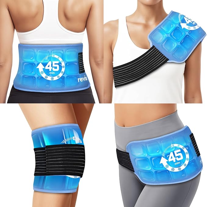 REVIX Ice Pack for Injuries Reusable, 45-Minute Long-Lasting Cold Pack for Knee, Shoulder, Back with Ice Grid Gel Design, Reusable Gel Ice Wrap, Universal Use for Elbow, Calf, Hip, Tight, 14 × 7"
