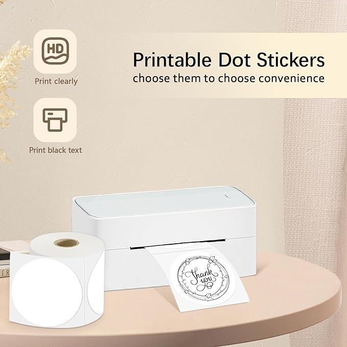 3 X 3 Inch Round Thermal Labels Circle Color Coding Labels Printable Waterproof 500PCS Round Stickers Adhesive Writable for Office, Home, Garage, DIY Sticker, Barcodes, Name Tag, White