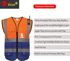 zojo High Visibility Safety Vests With Pockets, Pack of 10,Wholesale Reflective Vest for Outdoor Works, Cycling, Jogging, Walking,Sports - Fits for Men and Women(XL-Mix Orange & Blue)