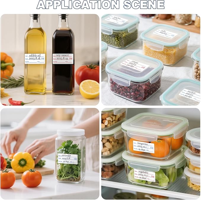 1200 Pieces Removable Food Labels Stickers, 2 Rolls 1x3 Inch Freezer Labels for Food Containers, No-Residue, Easy Clean, Waterproof & Oil-Resistant Food Storage Labels for Kitchen Restaurants