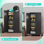 Metal Garage Cabinets with Wheels| 71" Steel Lockable Garage Storage Cabinet with 4 Adjustable Shelves, Heavy-Duty Tool Storage Cabinet for Home, Basement, Workshop (Black)