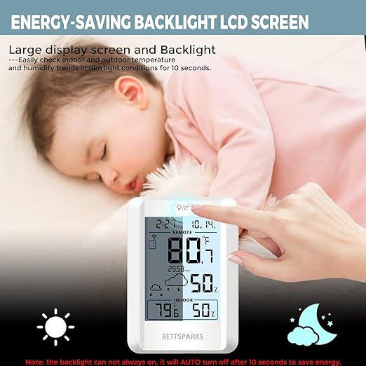 Indoor Outdoor Thermometer Wireless Battery Operated Weather Station Wireless External Temperature Humidity Monitor with 2 Outdoor Remote Sensors, 330 Feet Range (BR-E3-002)