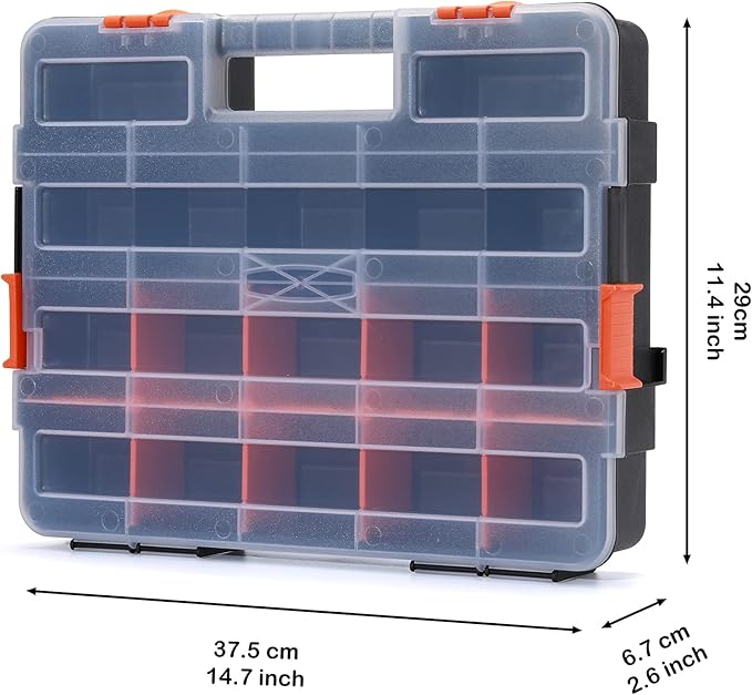 AIRTOON Tool Box Organizer Interlocking Black Small Parts Organizer for Fasteners and Crafts w/Removable Dividers (2 Piece Pack)