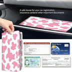 Premium Car Registration and Insurance Card Holder, Cute PU Leather Car Document Holder, Vehicle Glove Box Car Organizer with Magnetic Closure for Driver License, Cards Pink Cow Print