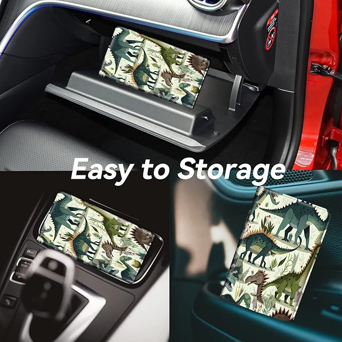 Car Registration and Insurance Holder, Leather Car Glove Box Organizer, Cool Car Accessories for ID, Driver's License Cards & Essential Document,business cards,Men&WomenCute Dinosaur Dinos