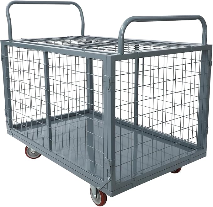 5 in 1 Mutipurpose Platform Truck Cart with Cage, 2200lbs Capacity Heavy Duty Rolling Cart Hand Truck with Wheels, 43.31"×27.56"×41.8" for Workshops Warehouses