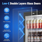 Tylza Back Bar Cooler With 2 Glass Doors, 200L Under Counter Back Bar Refrigerator with LED Lighting, Safety Locks, Counter Height Bar Beverage Cooler for Beer, Soda Drinks, Wine, Black