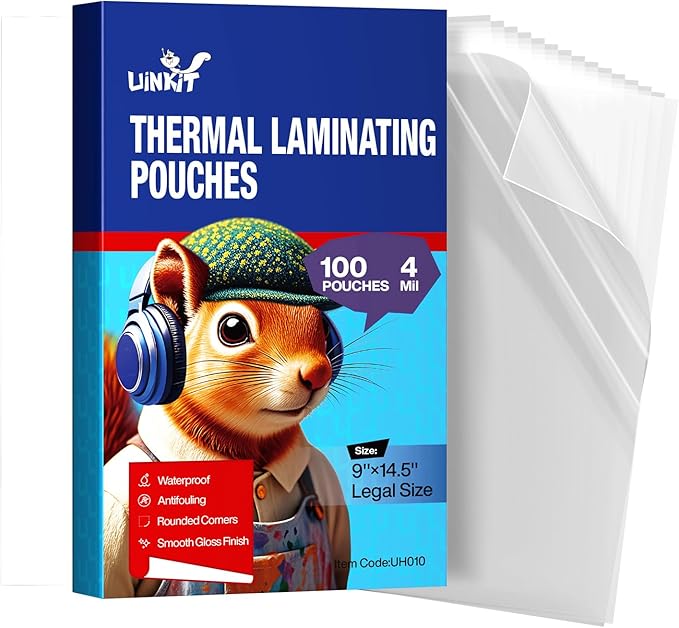 Uinkit 100Pack Legal Size Laminating Pouches, 8.5x14 Inches, 4Mil Thick - Bubble-Free, Crystal Clear Thermal Laminating Sheets for Documents, Menus, Certificates & School/Office Use