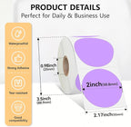 2 inch Dot Stickers Labels Circle Garage Sale Sticker 750Pcs Round Thermal Printer Stickers Printable Writable Price Labels for Yard Sale, Light Purple