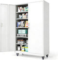 VINGLI Large Metal Storage Cabinet with 2 Doors and 5 Adjustable Shelves, Upgraded Height & Wide & Deep, 43''W x 20''D x 72''H, Oversized Garage Storage Cabinet with Wheels and Locks (White)