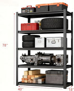 78''H Metal Garage Shelving Unit ,5-Tier Garage Storage Shelves Heavy Duty，Adjustable 3020 lbs Shelf, Upgraded Reinforced Double-Layer Columns for Basement Kitchen Laundry Room Pantry Rack 40''W*18''D