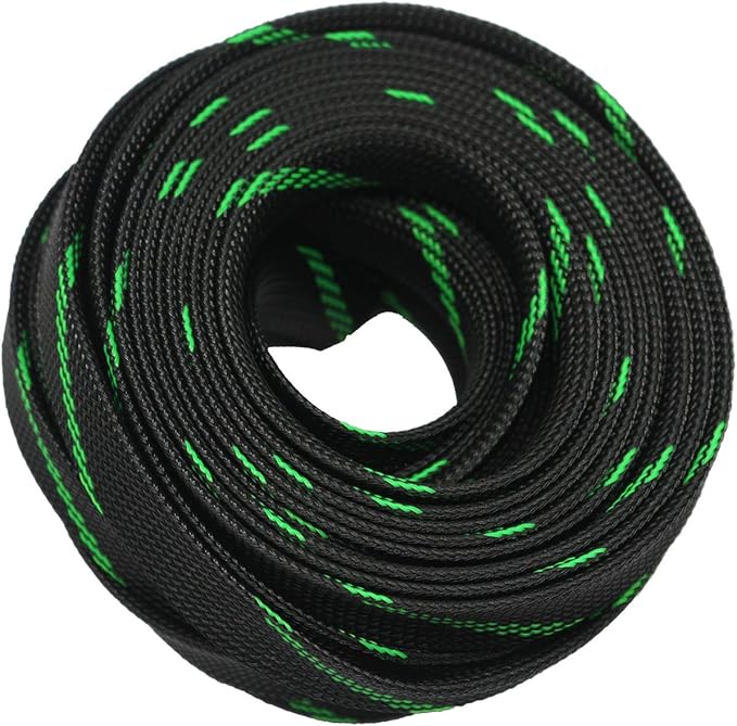 30ft PET Expandable Sleeving Wire Cable Sleeve (1/2", Green&Black)