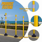 BESEA 8 Pack 36 Inch Traffic Delineator Posts with Reflective Collars Yellow Road Cones,Yellow Durable Flexible Safety Cones for Construction, Parking Lot, and Roadway Use