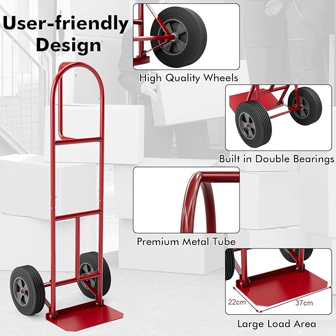 Goplus Hand Truck, P-Handle Hand Truck Dolly with Vertical Loop Handle, 10” Wheels, 15” x 9” Foldable Nose Plate, 660 LBS Capacity, Heavy Duty Metal Dolly Cart for Lifting, Moving, Delivery, Stairs