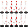 Konohan 12 Sets 34 Inch Parking Cone Delineators Post Traffic Cone Plastic Stanchion Set Stands Parking Barrier with Base 6.6 ft Chain S Hooks Reflective Collar (Red,White)