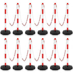 Konohan 12 Sets 34 Inch Parking Cone Delineators Post Traffic Cone Plastic Stanchion Set Stands Parking Barrier with Base 6.6 ft Chain S Hooks Reflective Collar (Red,White)