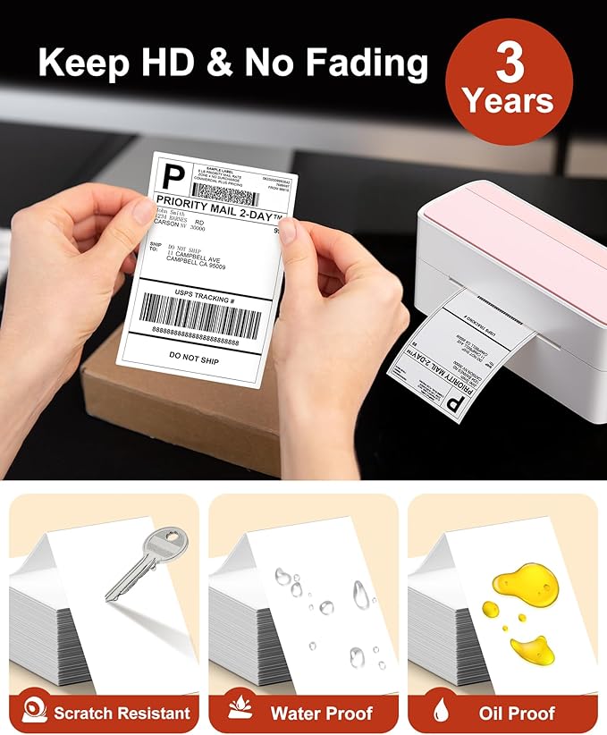 Phomemo 4x6 Shipping Labels, 1000 PCS Fan-Fold Thermal Labels, Compatible with MUNBYN,JADENS,Nelko,KNAON,Phomemo 241bt,243bt,D450BT,D520BT, Label Printer,Water/Oilproof Label Stickers for Address Mail