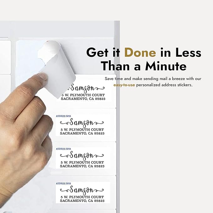Return Address Labels Personalized, 1 Sheet = 30 Labels, 2.6"L x 1"H - Matte Finish Personalized Address Labels - Return Labels Personalize Self Adhesive - Custom Address Labels (Script, Gold)