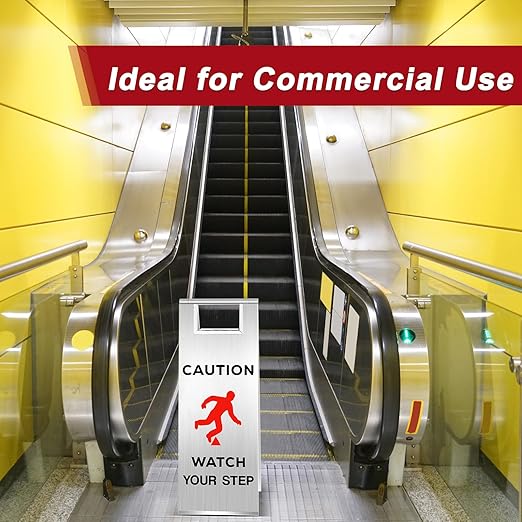 Tandefio 2 Pcs Stainless Steel Wet Floor Sign 24 Inch Caution Watch Your Step Signs Double Sided Foldable Commercial Safety Warning Industrial Warning Signs for Office Hotel Market Restroom Restaurant