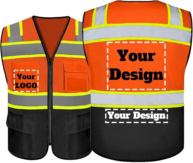 Safety Vest Customize Logo with 5 Pockets & Zipper Reflective High Visibility Vest Class 2 Outdoor Workwear