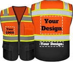 Safety Vest Customize Logo with 5 Pockets & Zipper Reflective High Visibility Vest Class 2 Outdoor Workwear