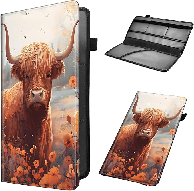 Car Registration and Insurance Holder, Leather Car Glove Box Organizer, Cool Car Accessories for ID, Driver's License Cards & Essential Document,business cards,Men&Women,Cow Sunflowers