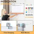 MAKELLO Dry Erase Calendar for Wall 24" x 18", Whiteboard Calendard with Cork Board for Office, Home, School, Family, Kitchen and Bedroom