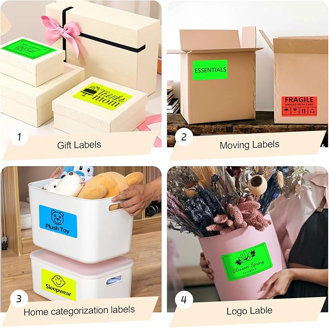 3x5 Inch Thermal Label Stickers,300Pcs Waterproof Rectangle Labels for Storage Bins,Moving Boxes,Address & Inventory Organization,Small Business Labeling,Mixed Colors