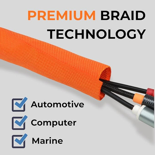 1/8 inch Split Braided Cable Management Sleeve for USB Cable Power Cord Audio Video Cable, Wire Loom Cord Protector from Cat Dog Chewing (Orange, 10FT)