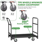 Platform Truck Cart, 37.2"x31"x45.6" Heavy Duty Push Cart Dolly, 2100lbs Capacity Flatbed Carts with Front Handle and Rear Guardrail, Industrial Carts for Warehouse and Garage, Black