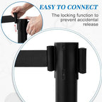 Therwen 6 Pcs Double Retractable Belt Barrier with Stanchion Dual Retractable Safety Belt Heavy Duty Crowd Control Stanchions Stainless Steel Post Holder Safety Barrier Stand (9.8 ft,Black)