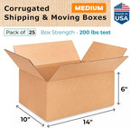 Medium Moving & Shipping Boxes 14"L x 10"W x 6"H (25-Pack) - Extra Strength 200 lb vs Regular - Corrugated Durable Cardboard Boxes - Heavy Duty Packing Box - Medium Packing Box by IDL Packaging