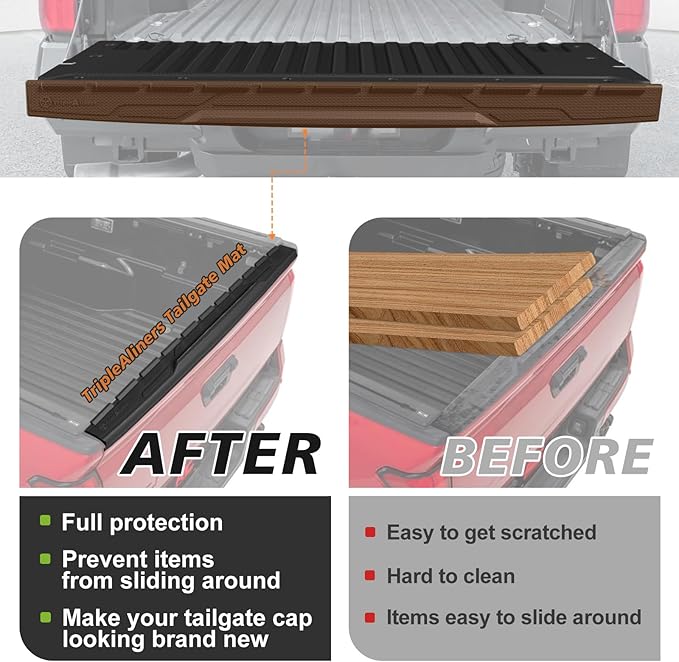 TripleAliners Compatible with Toyota Tacoma 2024 2025 2026 Accessories Tailgate Mat with Tailgate Cap Top Protector Full-Coverage All Weather Truck Bed Cover Liner Replacement