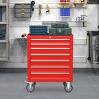 7-Drawer Rolling Tool Chest with Wheels, Metal Tool Box, Large Capacity Tool Storage Cabinet with Keyed Locking, Tool Organizer Box for Garage, Workshop, Warehouse (Red)