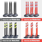 6-Set Pack 40" inch Black Work Zone Chain Post Set, Traffic Queue Delineator Post Cones, 6 x 6.6' Feet Plastic Chains, Portable Crowd Control Stanchions Set (Black-Water Filled Base)