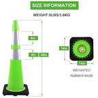 OrangeStar 6 Pack 36" Traffic Safety Cones, Green Parking Cones Construction Cones with Reflective Collar, Heavy Duty Base for Roadwork, Highway, Parking Lot Safety, Warehouse, Indoor & Outdoor Use
